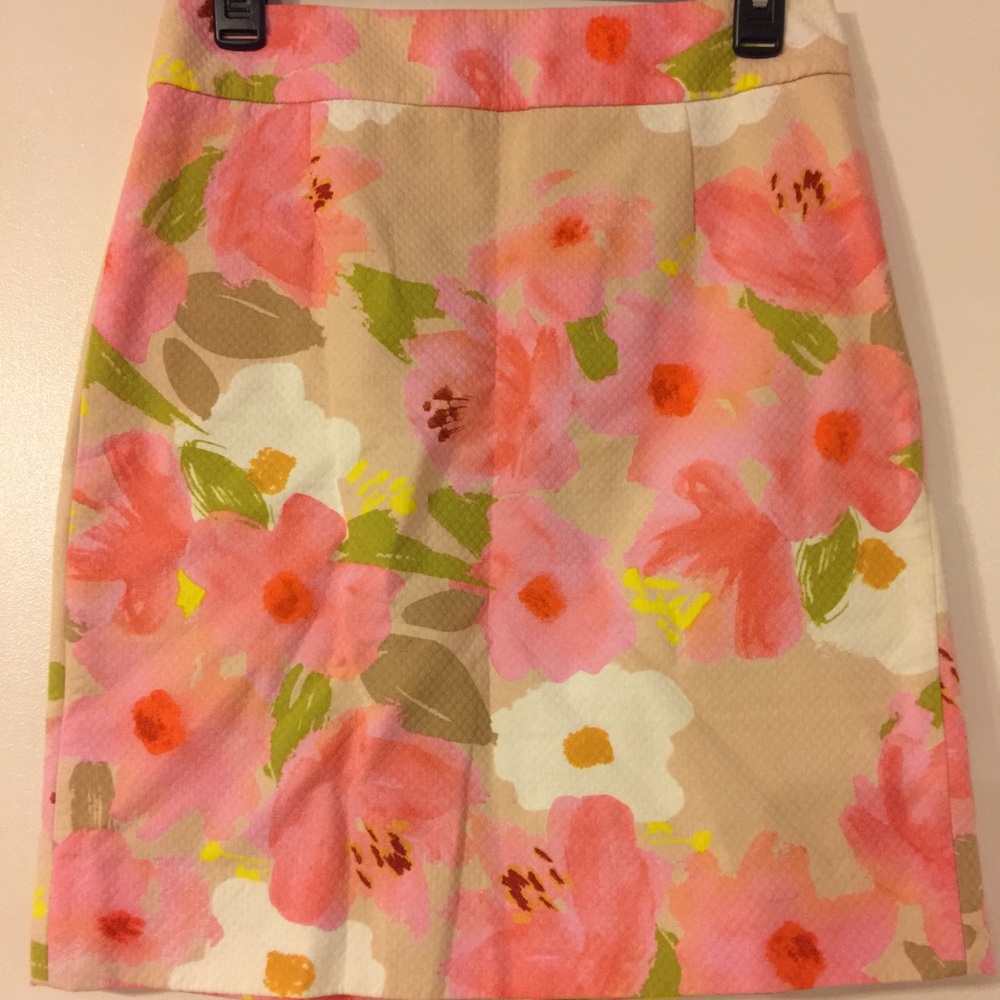 J. Crew Floral Pink & Beige Pencil Skirt